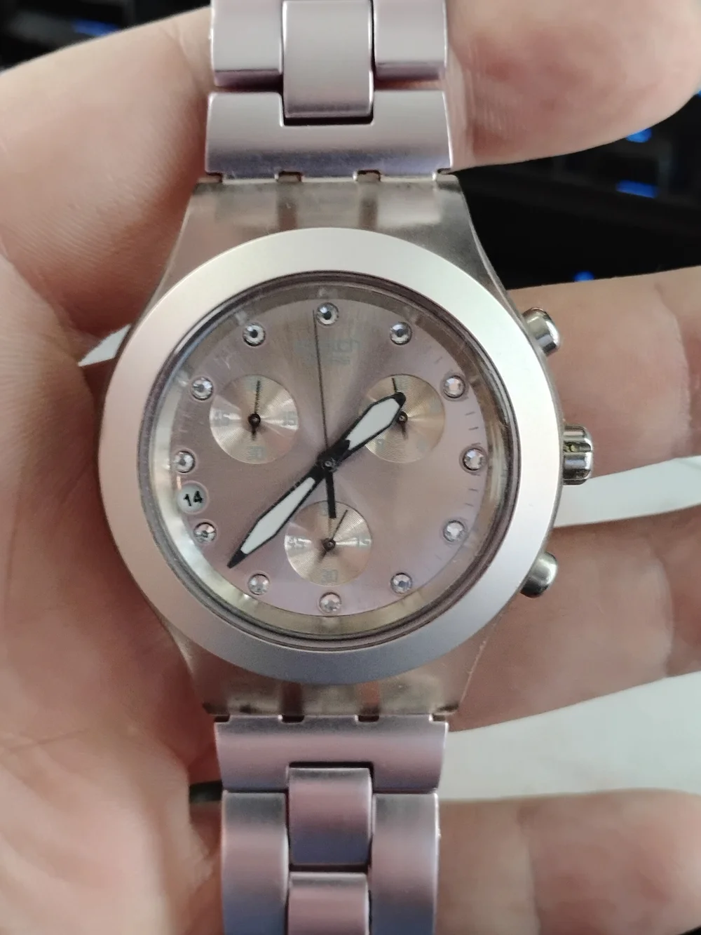 Swatch Ladies Pink Stainless Steel Chronograph Watch